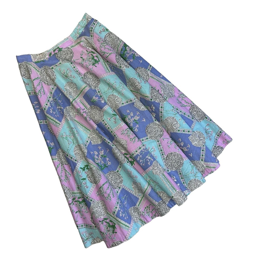Vtg 1950s Alex Colman California Abstract Floral Circle Skirt Women 26x28 Blue